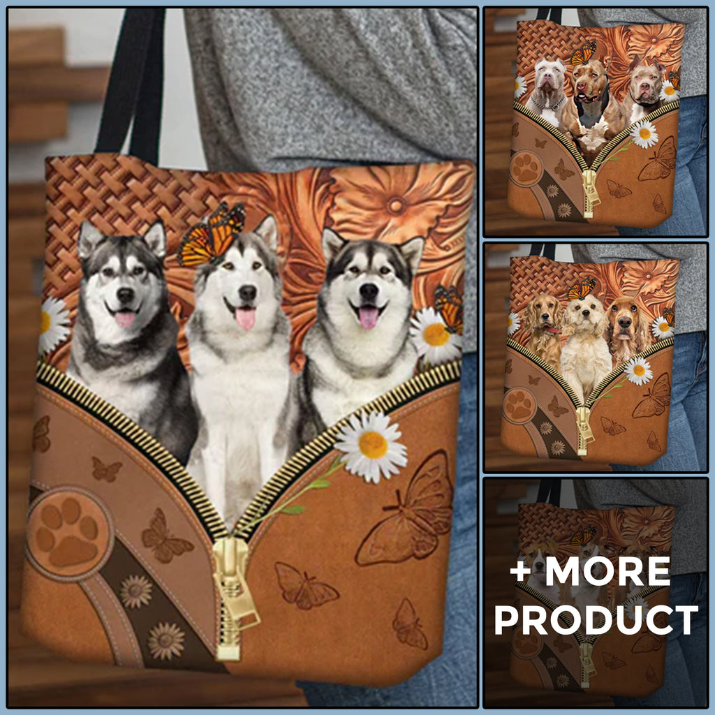 Dog Daisy Flower And Butterfly Tote Bag