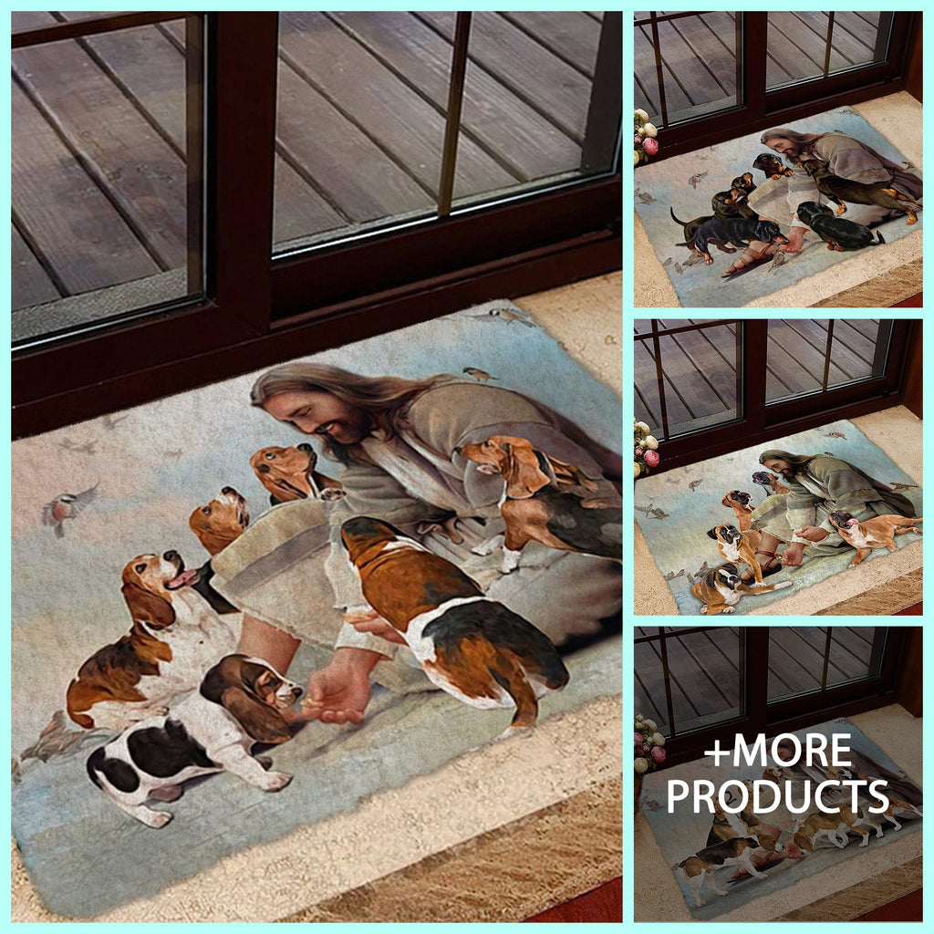 Jesus Surrounded By Dogs Doormat