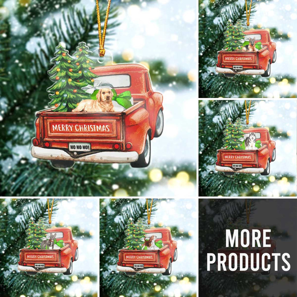 Cute Dog On Christmas Truck Hanging Ornament