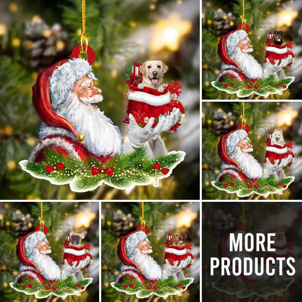 Dog and Santa Christmas Ornament for Dog Lovers, Acrylic Dog Ornament