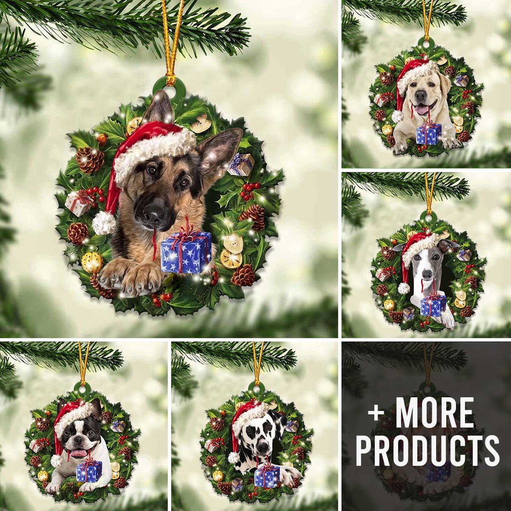 Dog And Christmas Wreath  - Christmas Gift Ideas For Dog Lover Ornament