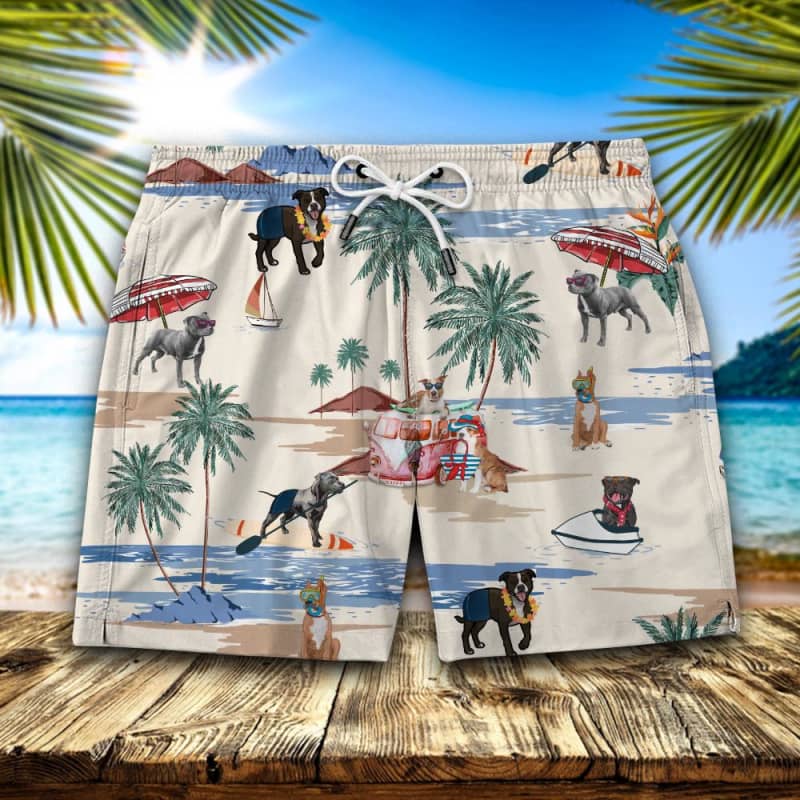 American Staffordshire Terrier Summer Beach Shorts 2 - MEN / S - Swim Trunks