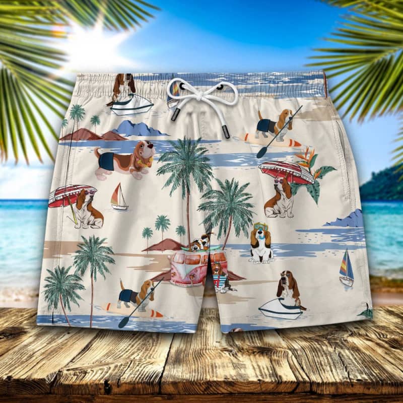 Basset Hound Summer Beach Shorts 2 - MEN / S - Swim Trunks